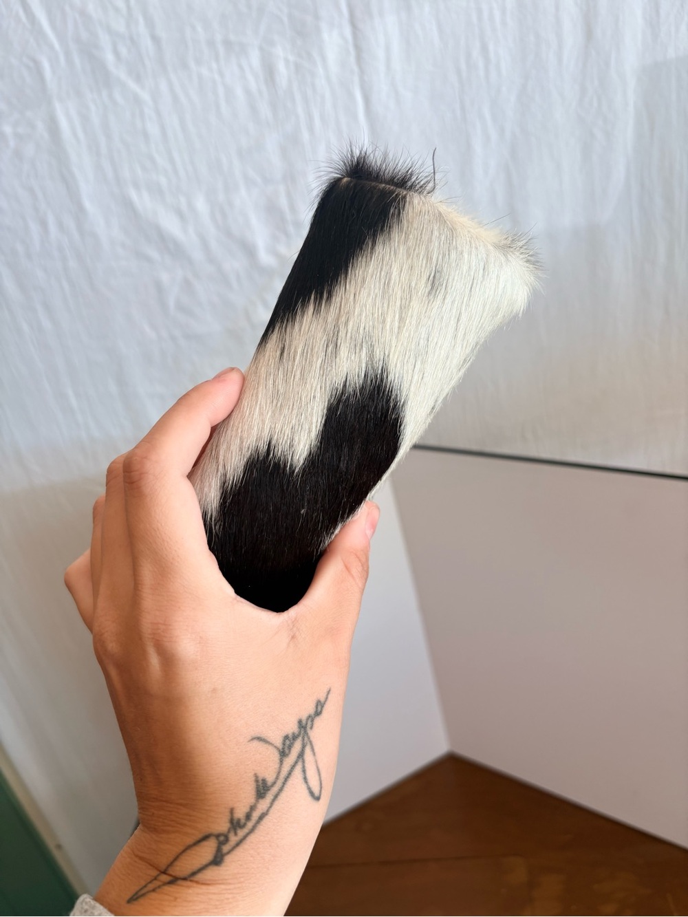 Myra Bag Hair On Cream and Black Cowhide Travel Pouch - Picture 4 of 7